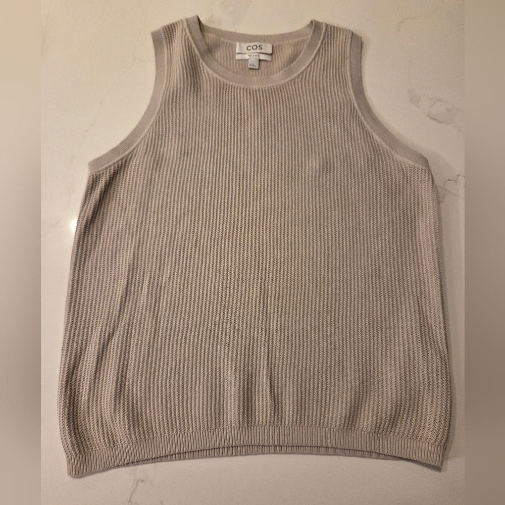COS Greige Minimalist Preppy Grandpa Vibes Knit Tank Top